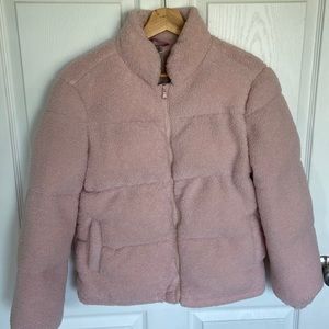 Pink Platinum Womens Small Puffer With Faux Fur Shell